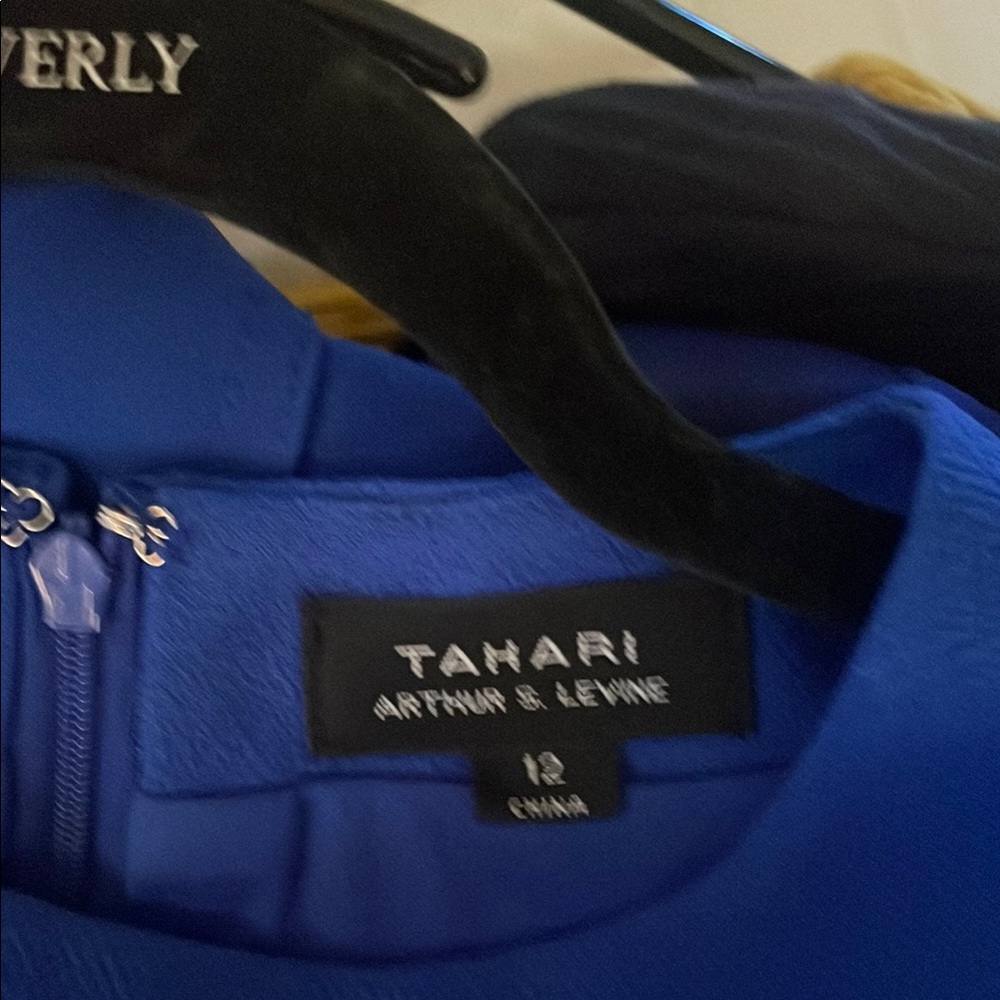 Tahari royal Blue Dress gold zippers